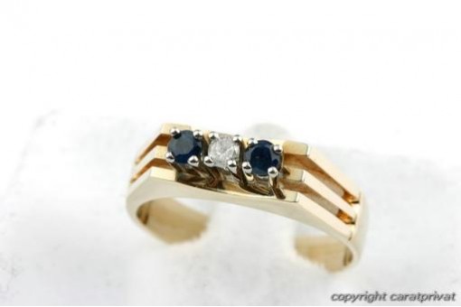 Saphir Brillant Diamant Ring 585 14k Gelbgold Gr 57