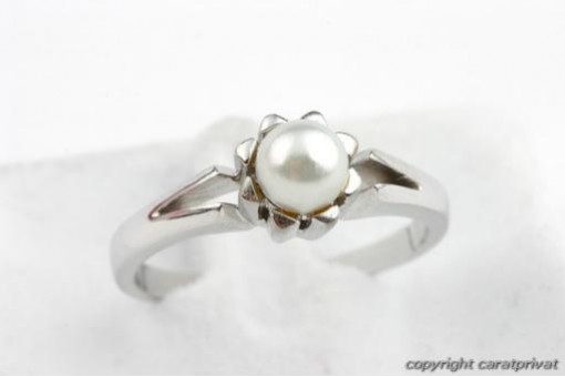 Perlen Ring 585 14K Weiß Gold Gr 61 19,4mm Top!