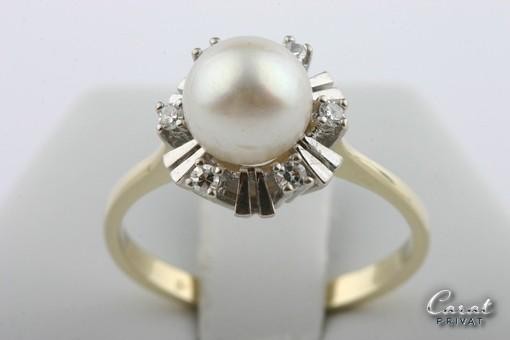 Perlen Diamant Ring 585 14k Bicolor Gold GG WG Gr 53