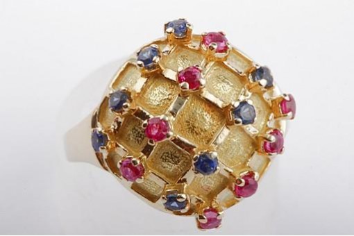Designer Saphir Rubin Ring Handarbeit 750 18K Gelb Gold Gr 56 Top!
