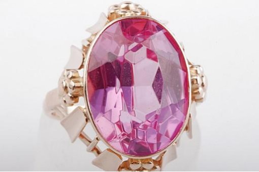 Ring synth. rosa Stein 14K Roségold Rotgold Top Gr. 53
