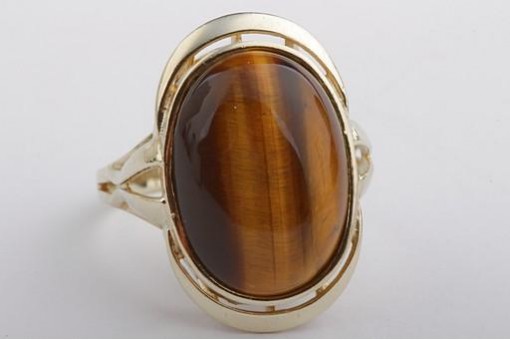 Ring Tigerauge Solitär 333 8K Gelb Gold Gr 58 Top!