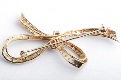Schleifen Gold Brillant Diamant Brosche 750 18K Gelbgold Brillanten Nadel