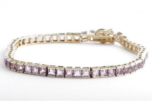 Armband 925 Silber vergoldet Amethyst Karree Schliff Länge 19 cm