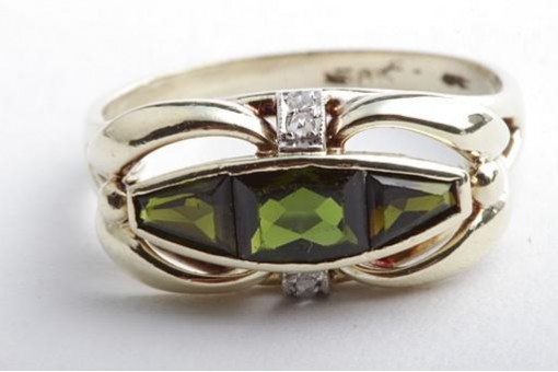 Turmalin Diamant Ring 585 14K Gelbgold Gr. 56