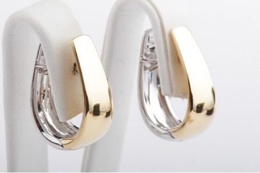 Neu Ohrringe in aus 750 18K Bicolor Gold Gelbgold Weißgold Schnappverschluss