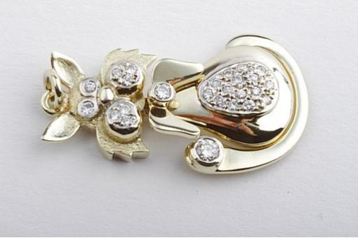 Hasen Brillant Diamant Anhänger Gold 585 Gelbgold Länge 3 cm