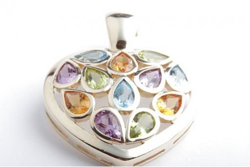 Amethyst Topas Citrin Peridot Anhänger 375 9K Gelb Gold Länge 3,5cm