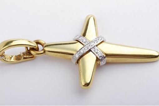 Kreuz Anhänger mit 14 Brillanten 0,15ct 750 Gelb Gold 18Kt 47x25mm top!