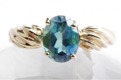 Blautopas Solitär Ring 375 9K Gelb Gold Gr. 59