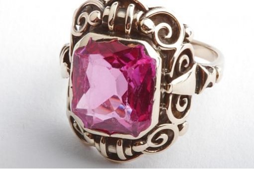 Ring Synthetischer Rosa Stein 585 14K Gelb Gold Gr. 50