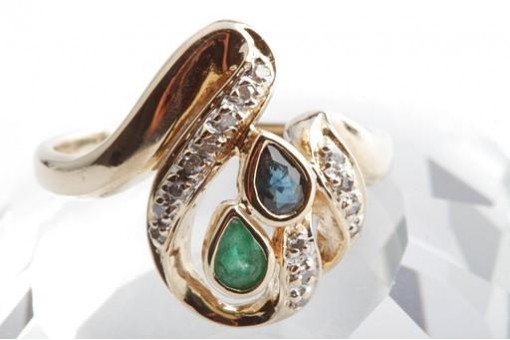 Smaragd Saphir Brillant Diamant Ring 585 14K Gelb Gold Gr. 56