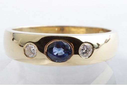 Saphir Brillant Diamant Ring 750 18K Gelb Gold Gr. 55