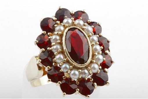 Granat Perlen Ring 585 14k Gelb Gold Gr 60 Handarbeit Top!