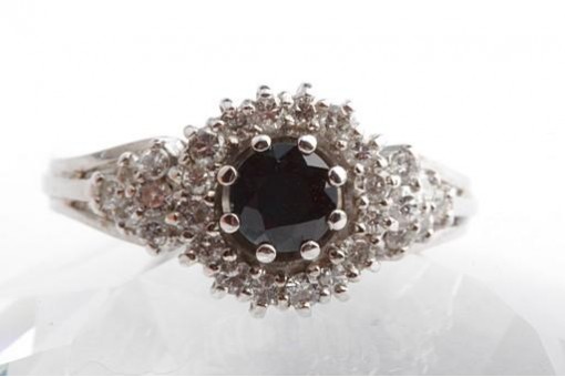 Saphir Brillant Diamant Ring 585 14K Weiß Gold Gr. 55