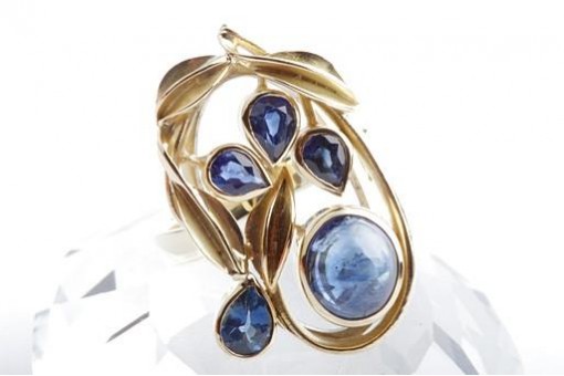 Ring mit Saphir Safir Cabochon Tropfen in aus 585 er 14K Gelbgold Gr. 54