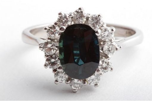 Saphir Brillant Diamant Ring 585 14K Weiß Gold Gr. 53