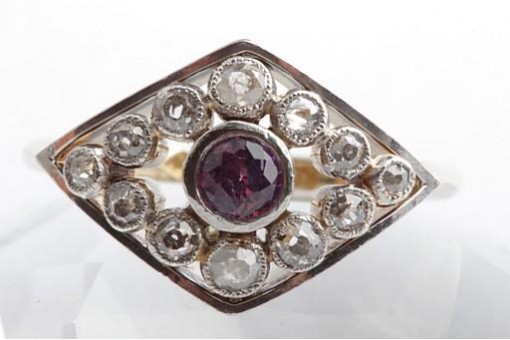Amethyst Diamant Ring Altschliff 750 18K Gelb Gold Gr. 51
