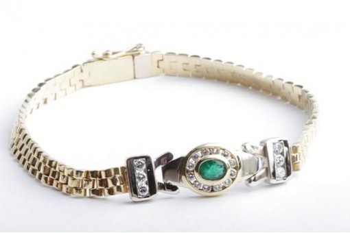 Smaragd Brillant Diamant Armband 750 18K Gelbgold Länge 18,5cm