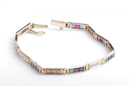 Brillant Diamant Smaragd Saphir Rubin Armband 750 18K Gelbgold Länge 18,5cm