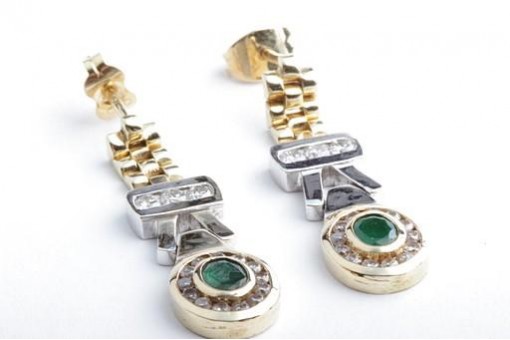 Smaragd Brillant Diamant Ohrringe Ohrhänger 750 18K Gelbgold Länge 3cm