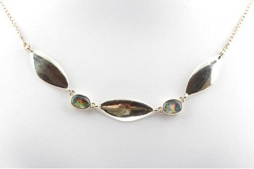 Opal Collier Kette 2 Opalen 585 er 14K Gelb Gold Länge 39 cm