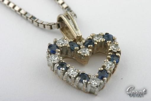 Saphirkette in 14kt. 585 Weißgold Kette mit Diamanten 0,16 ct. Saphir Unikat