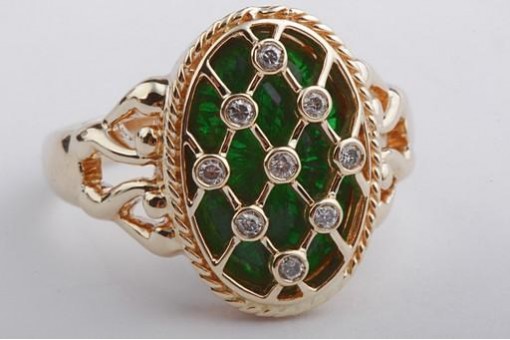Emaille Gitter Ring 585 14K Gelbgold Brillanten Diamant Gr 61 Top!