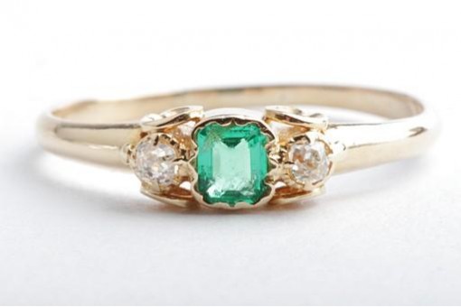 Smaragd Diamant Ring Altschliff 585 14K Gelb Gold Gr. 56