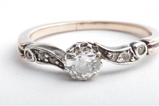 Altschliff Diamant Ring 585 14K Gelbgold Gr. 52 Silber doubliert