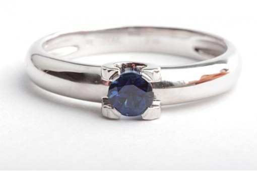 Solitär Saphir Ring 585 14K Weiß Gold Gr. 53