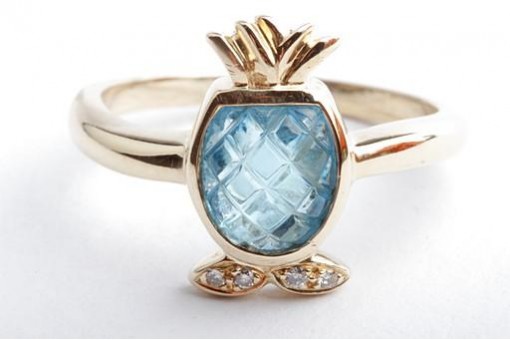 Blautopas Brillant Diamant Ring 750 18K Gelb Gold Gr. 53