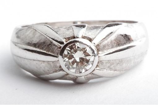Solitär 0,45ct Brillant Diamant Ring 585 14K Weiß Gold Gr. 57 Herren