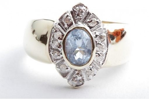 Aquamarin Diamant Ring Antik 585 14K Gelb Gold Gr. 61