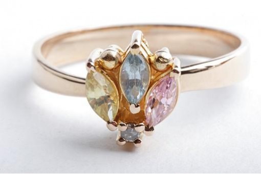 Diamant Amethyst Topas Citrin Ring 585 14K Gelb Gold Gr. 54
