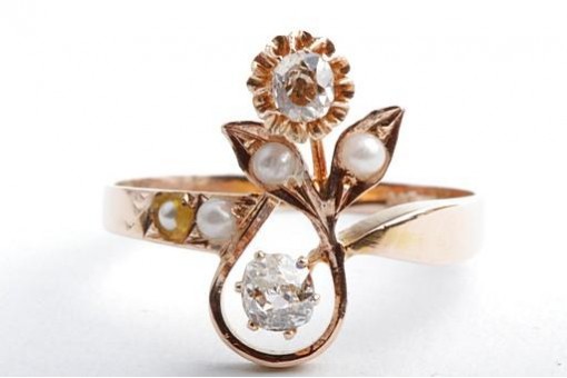 Perlen Diamant Ring Antik 585 14K Gelb Gold Gr. 57