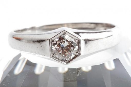 Solitär Brillant Diamant Ring 585 14K Weiß Gold Gr. 59 Herren