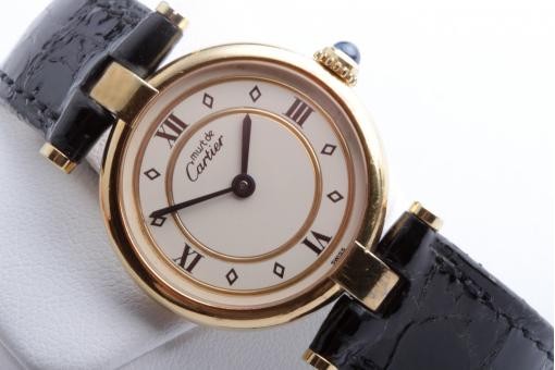 Cartier Vendome Vermeil Quarz 925 Silber Vergoldet 24mm Damen Uhr