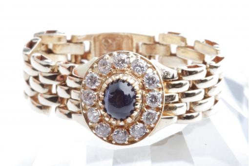 Ketten Ring Saphir Cabochon Kristall 585 14K Gelb Gold Gr. 60