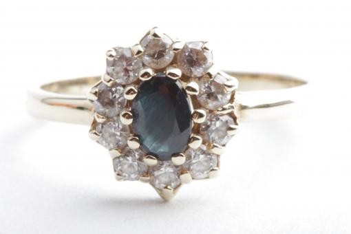 Ring mit Saphiren und Kristall 585 14K Gelb Gold Gr. 56