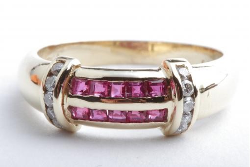 Rubin Brillant Diamanten Ring 750 18K Gelb Gold Gr. 54