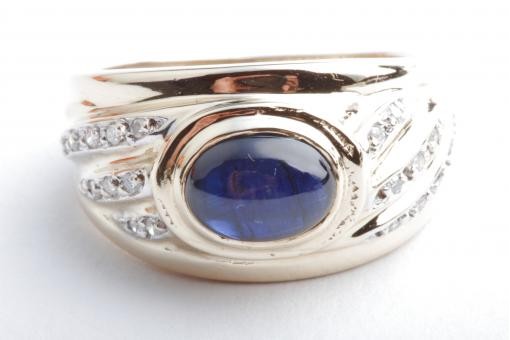 Saphir Brillant Diamant Ring 585 14K Gelb Gold Gr. 53