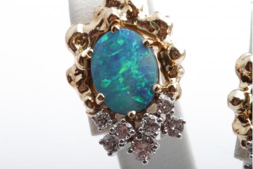 Edel Opal Brillant Diamant Ohrringe Ohrclips 750 18K Gelb Gold Länge 2,0cm