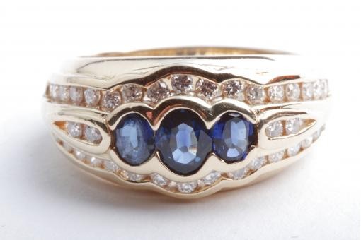 Saphir Brillant Diamant Ring 750 18K Gelb Gold Gr. 52 Luxus