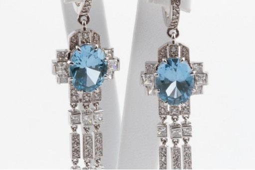 Blautopas Ohrringe Ohrstecker 585 er 14k Weiß Gold Top!