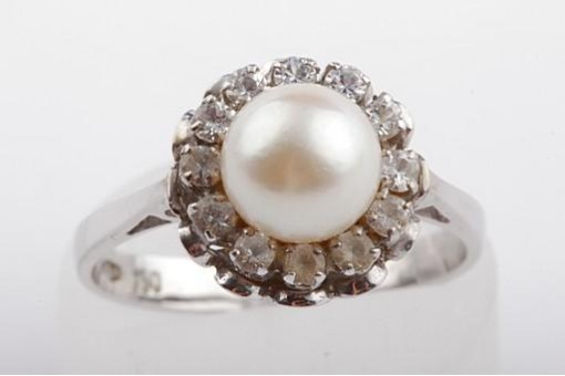 Perlen Ring Akoya Perle Kristall 750 Weiß Gold 18k Top!
