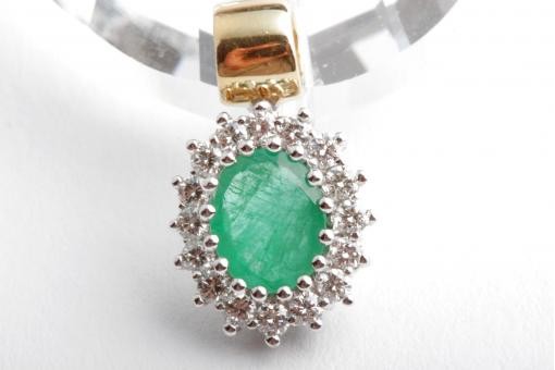 Smaragd Brillant Diamant Anhänger 750 18K Bicolor Gold Fabiani Länge ca. 2,2cm