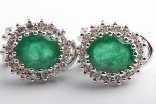 Smaragd Brillant Diamant Clipstecker Ohrringe 750 18K Weiß Gold Länge 1,4cm