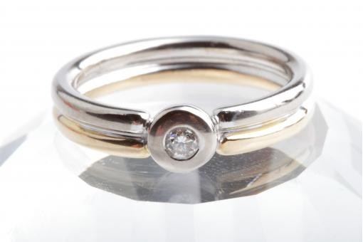 Solitär Brillant Diamant Ring 750 18K Bicolor Gold Gr. 54