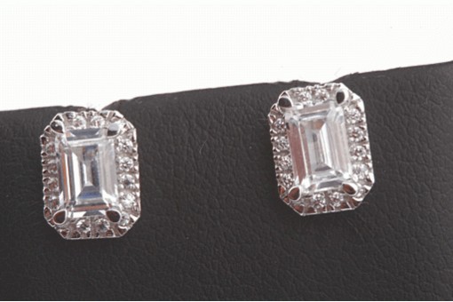 Kristall Ohrringe Ohrstecker 585 14K Wei&szlig; Gold Top!